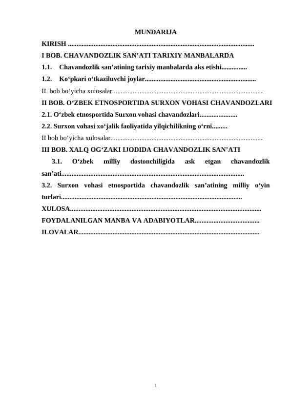 CHAVANDOZLIK SAN’ATI TARIXIY MANBALARDA
