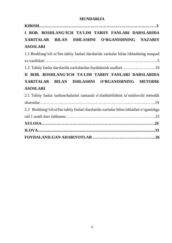 BOSHLANG‘ICH TA'LIM TABIIY FANLARI DARSLARIDA XARITALAR BILAN ISHLASHNI O‘RGANISHNING NAZARIY ASOSLARI