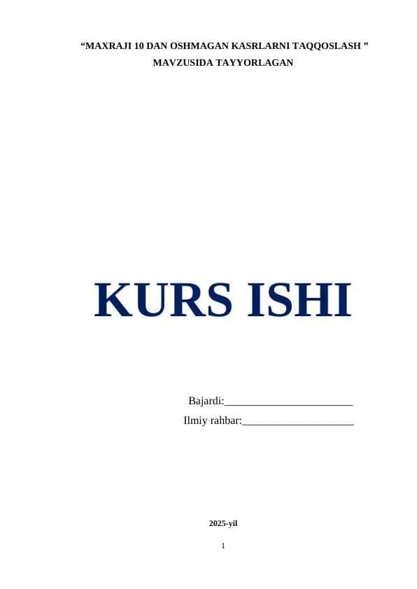 MAXRAJI 10 DAN OSHMAGAN KASRLARNI TAQQOSLASH