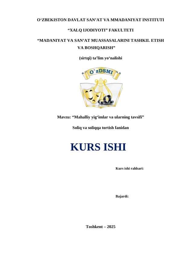 Soliq va soliqqa tortish fanidan kurs ishi