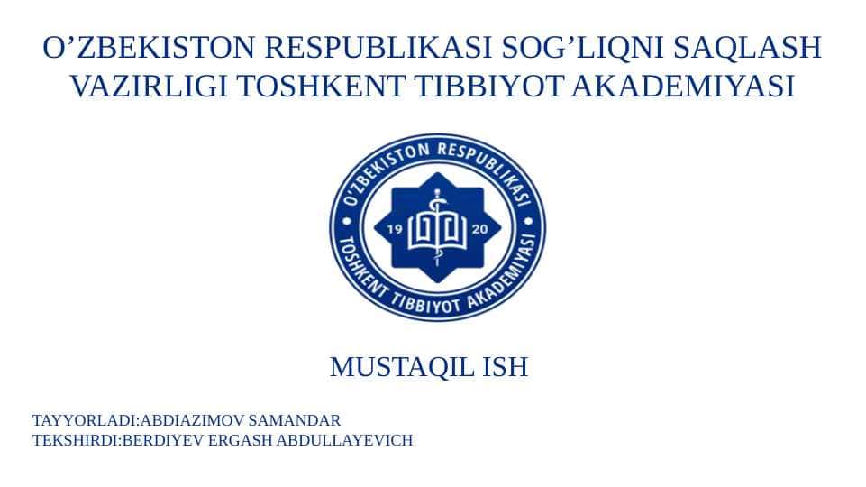 MUSTAQIL ISH :Xirurgik bemor bolalarni operatsiyadan keyin parvarish qilish qoidalari