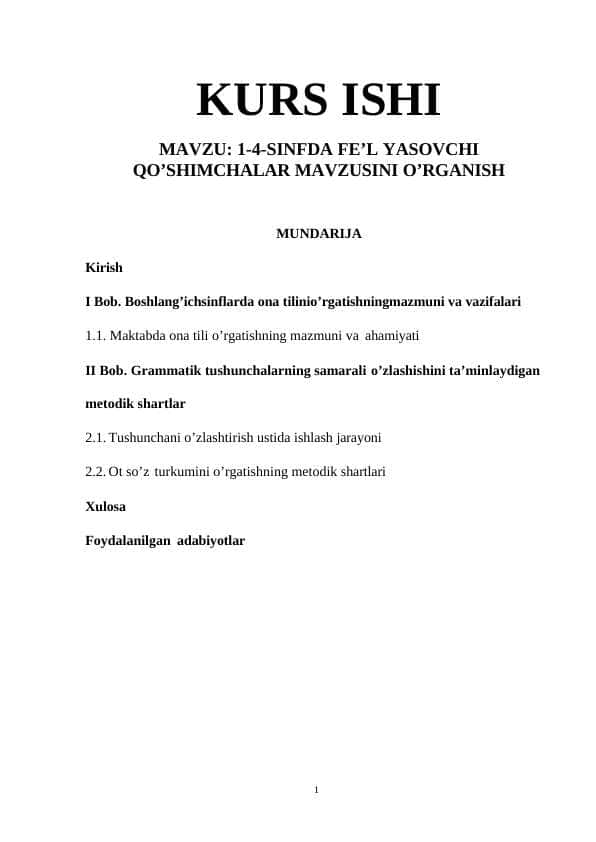 1-4-SINFDA FE’L YASOVCHI QO’SHIMCHALAR MAVZUSINI O’RGANISH