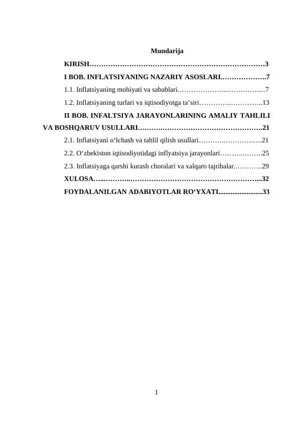 Inflyatsiya jarayonlari tahlili