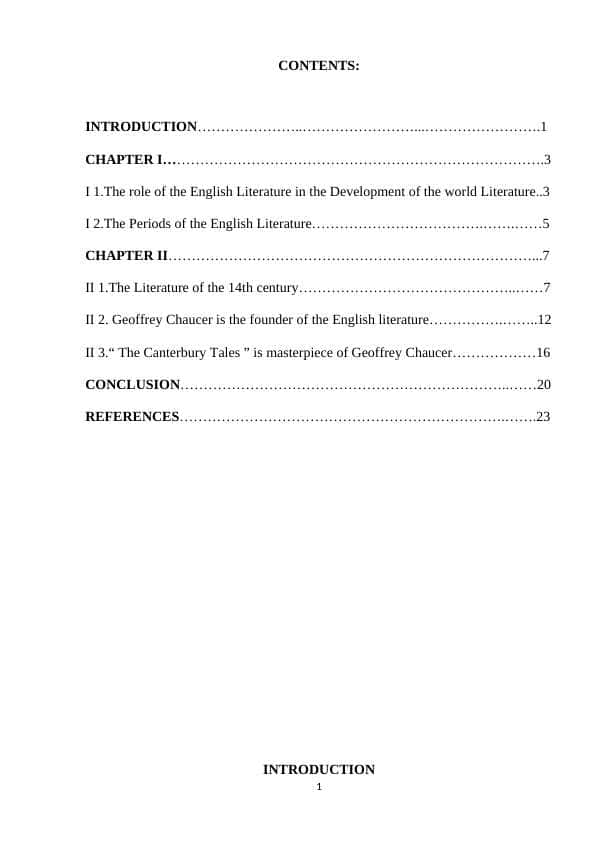English Literature in the Development of the world Literature