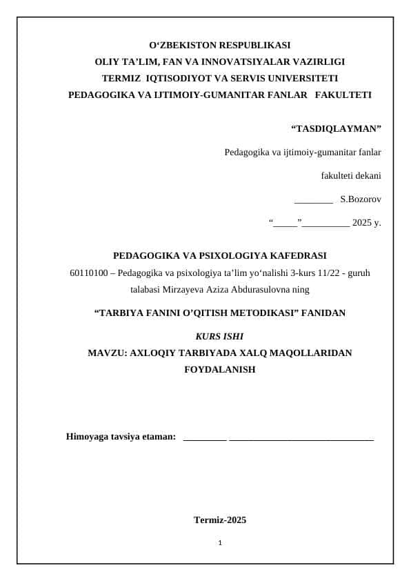 AXLOQIY TARBIYADA XALQ MAQOLLARIDAN FOYDALANISH