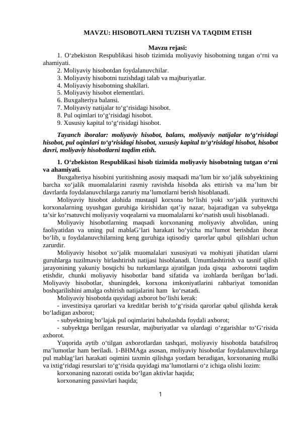 HISOBOTLARNI TUZISH VA TAQDIM ETISH