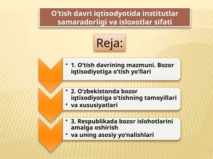 O’tish davri iqtisodyotida institutlar samaradorligi va isloxotlar sifati