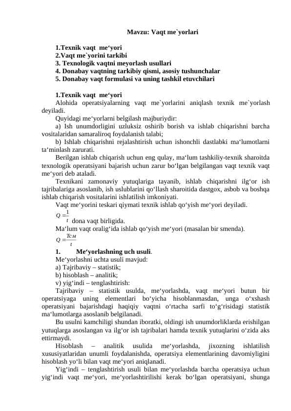 Vaqt me`yorlari