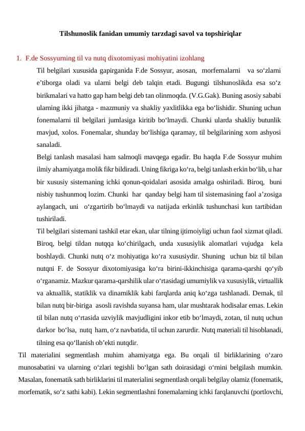 Tilshunoslik fanidan savollar