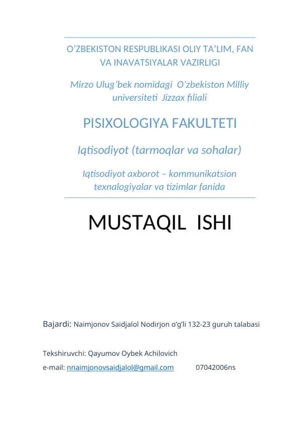 IQTISODIYOTNI RIVOJLANISHIDA RAQAMLI IQTISODIYOTNING ROLI