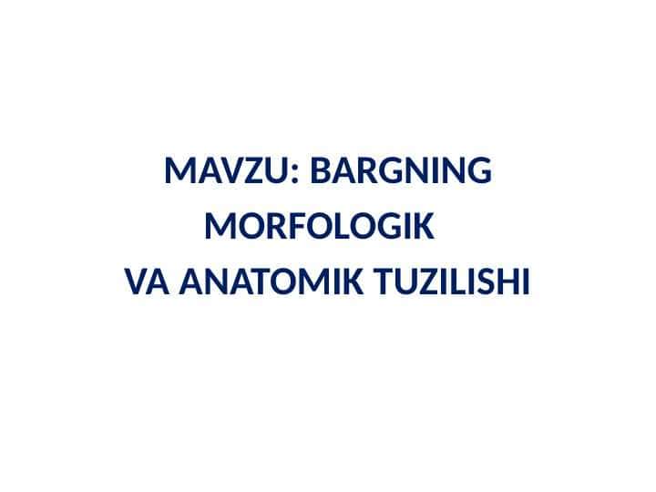 BARGNING MORFOLOGIK VA ANATOMIK TUZILISHI