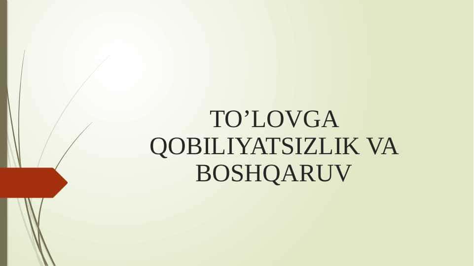 TOʼLOVGA QOBILIYATSIZLIK VA BOSHQARUV