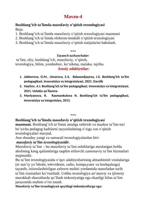 Pedagogika masofaviy taʼlim