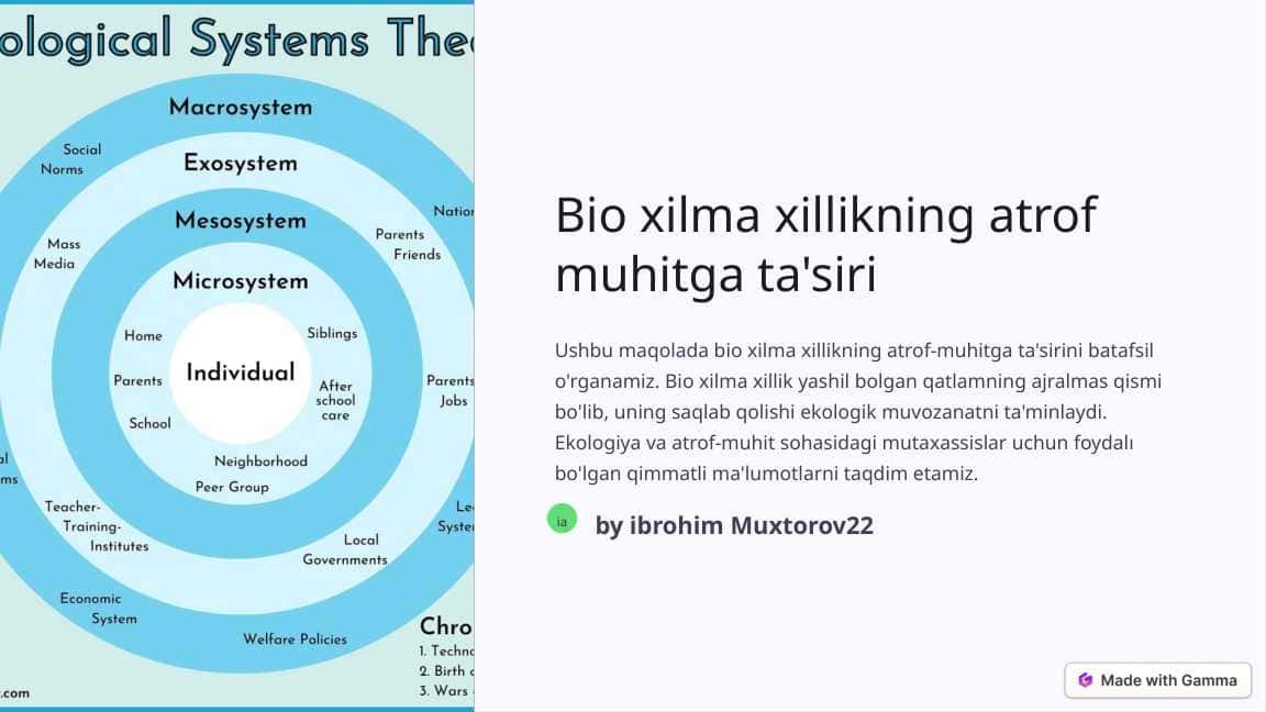 Bio xilma hillikning atrof muhitga tasiri