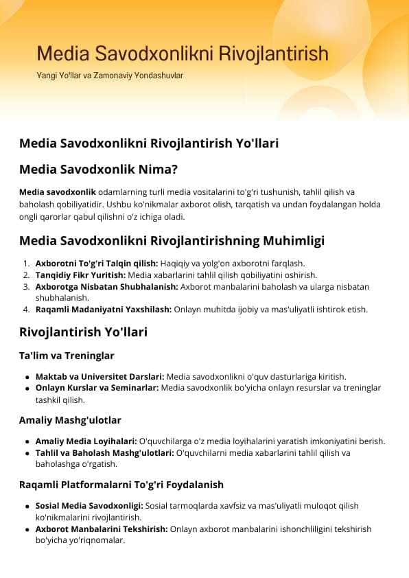 Media savodxinlikni rivojlantirish yo`llari Klaster