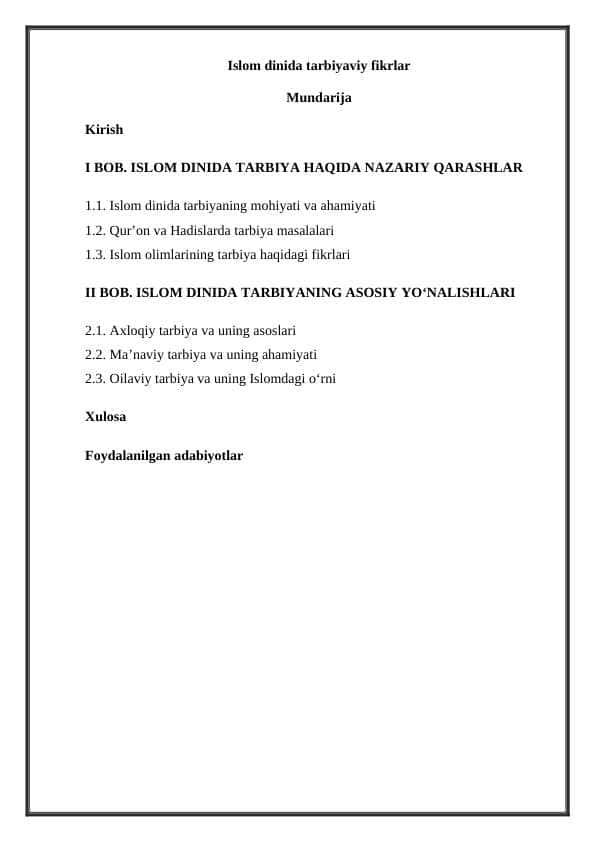 Islom dinida tarbiyaviy fikrlar