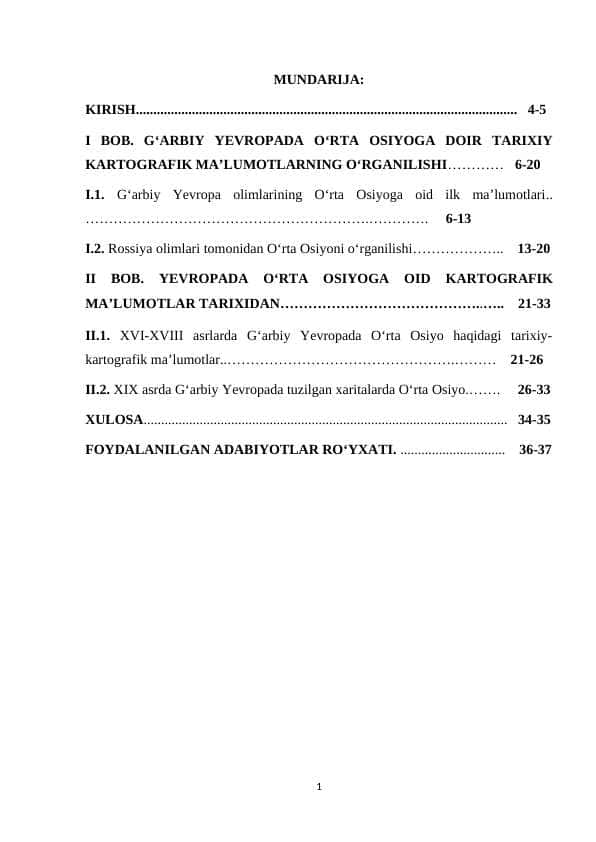 O‘RTA OSIYO TARIXIGA OID YEVROPADA YARATILGAN KARTOGRAFIK
