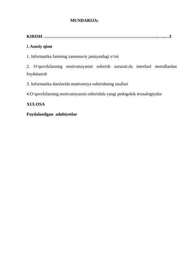Informatika fanining zamonaviy jamiyatdagi o‘rni kurs ishi