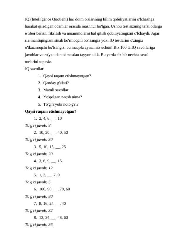 IQ test mantiqiy