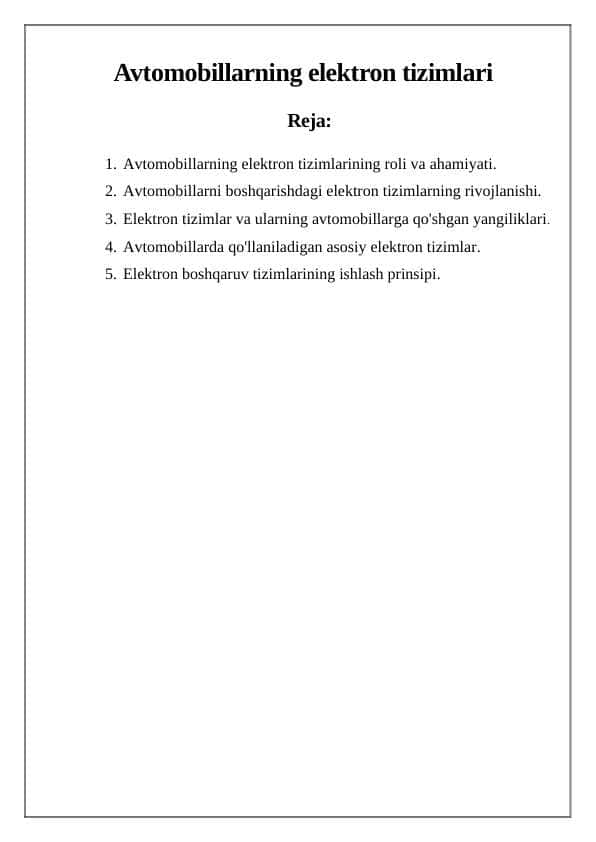 Avtomobillarning elektron tizimlari