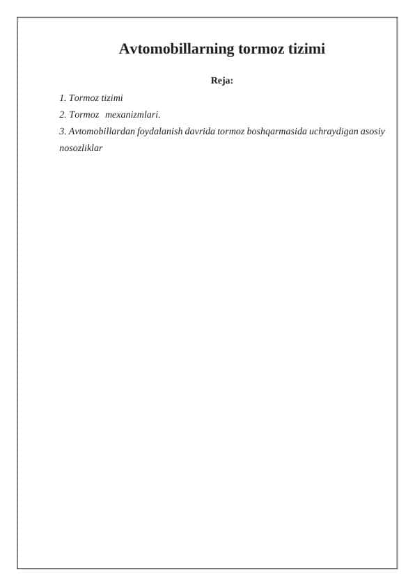 Avtomobillarning torm oz tizimi