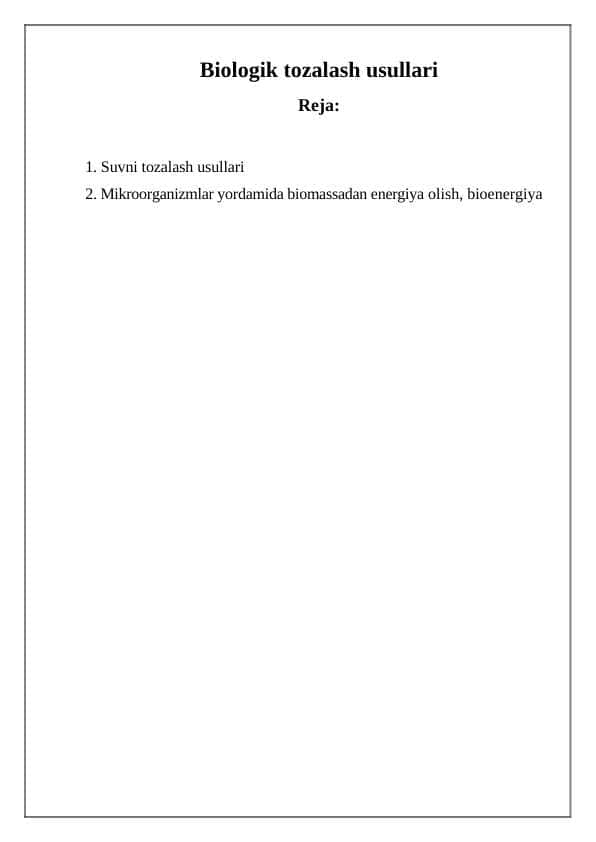 Biologik tozalash usullari