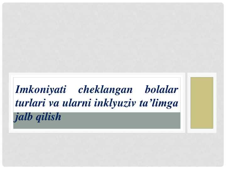 Imkoniyati cheklangan bolalar turlari va ularni inklyuziv ta’limga jalb qilish