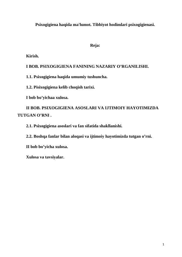 Psixogigiena haqida ma'lumot. Tibbiyot hodimlari psixogigienasi.