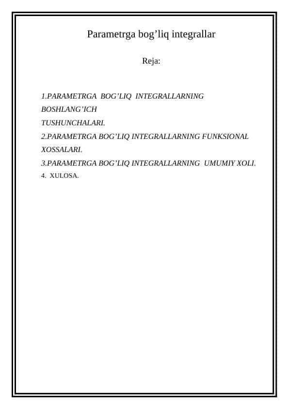 Parametrga bog’liq integrallar