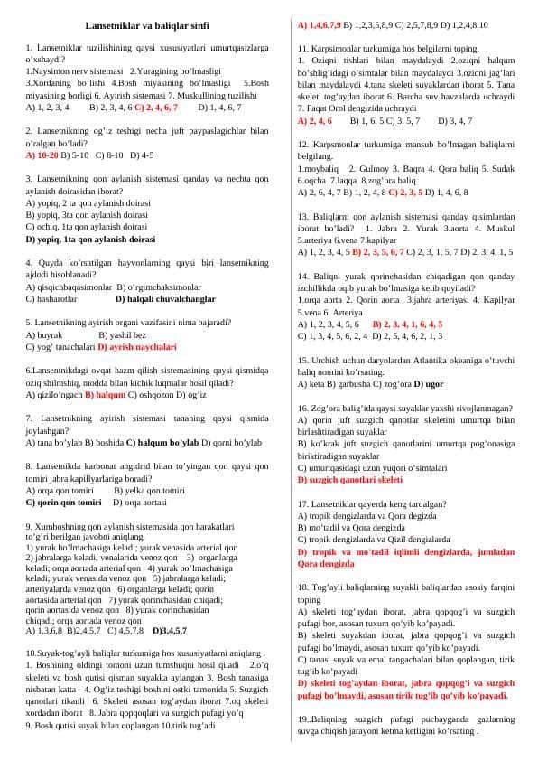 Lansetniklar va baliqlar sinfi