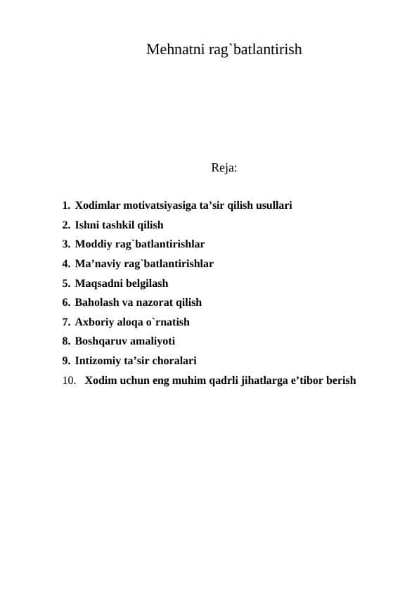 Mehnatni rag`batlantirish