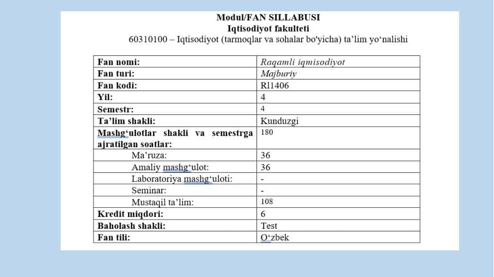 Raqamli iqtisodiyot asoslari