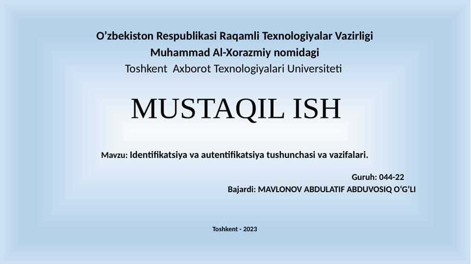 Identifikatsiya va autentifikatsiya tushunchasi va vazifalari