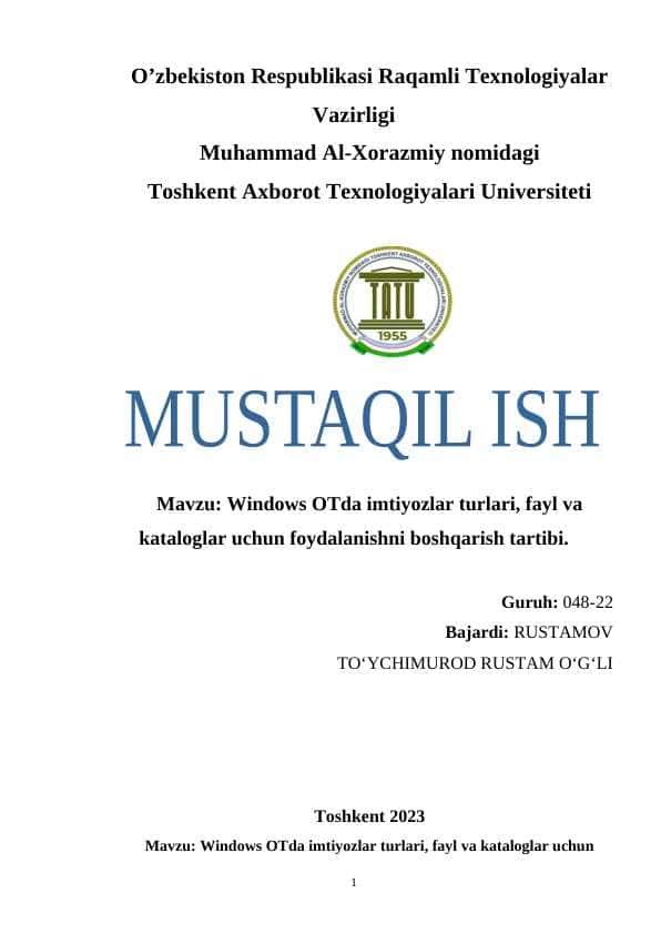 Windows OTda imtiyozlar turlari, fayl va kataloglar uchun foydalanishni boshqarish tartibi
