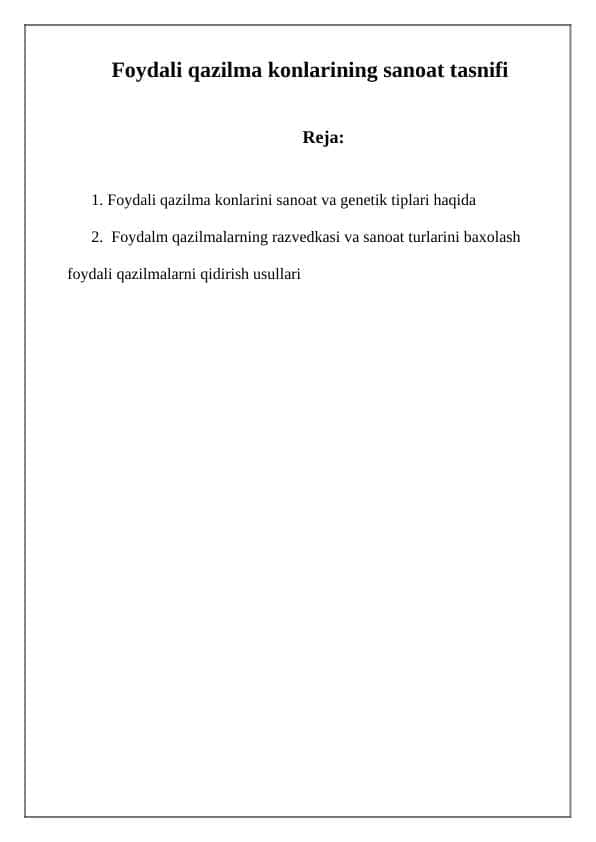 Foydali qazilma konlarining sanoat tasnifi
