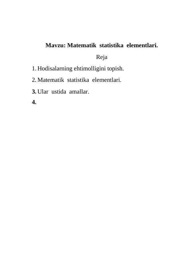 Matematik statistika elementlari.