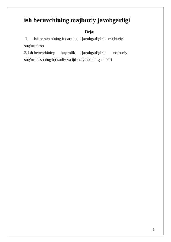 ish beruvchining majburiy javobgarligi