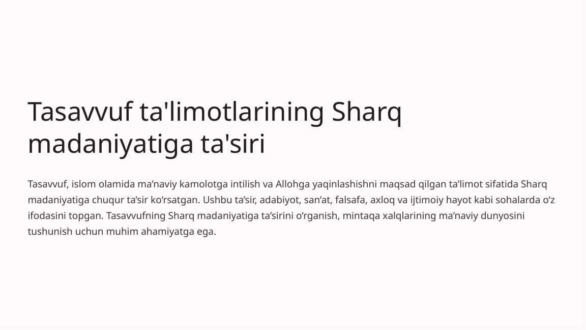Tasavvuf taʼlimotlarining Sharq madaniyatiga tasiri