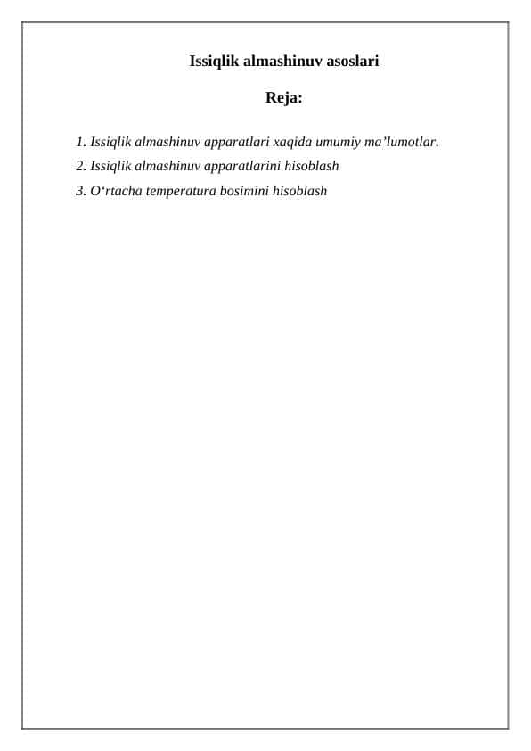 Issiqlik almashinuv asoslari