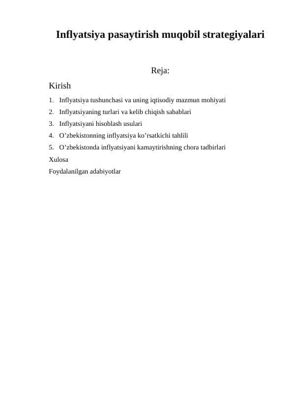 Inflyatsiya pasaytirish muqobil strategiyalari