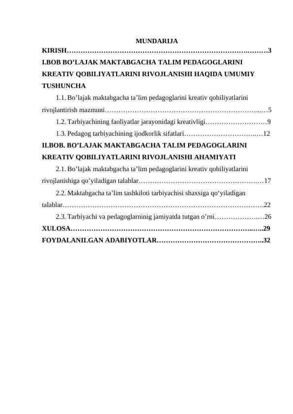 BO’LAJAK MAKTABGACHA TALIM PEDAGOGLARINI KREATIV QOBILIYATLARINI