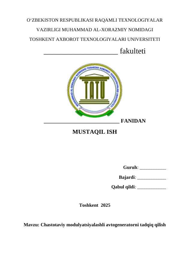 Chastotaviy modulyatsiyalashli avtogeneratorni tadqiq qilish