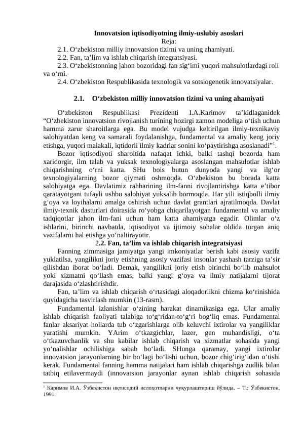 Innovatsion iqtisodiyotning ilmiy-uslubiy asoslari