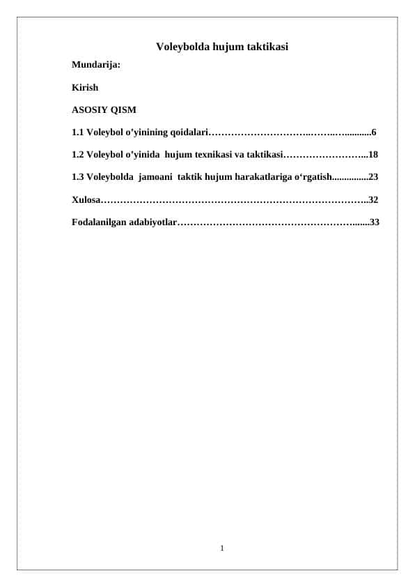 Voleybolda hujum taktikasi