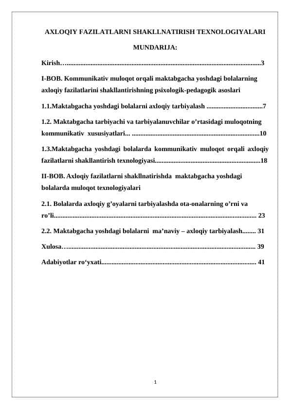 AXLOQIY FAZILATLARNI SHAKLLNATIRISH TEXNOLOGIYALARI