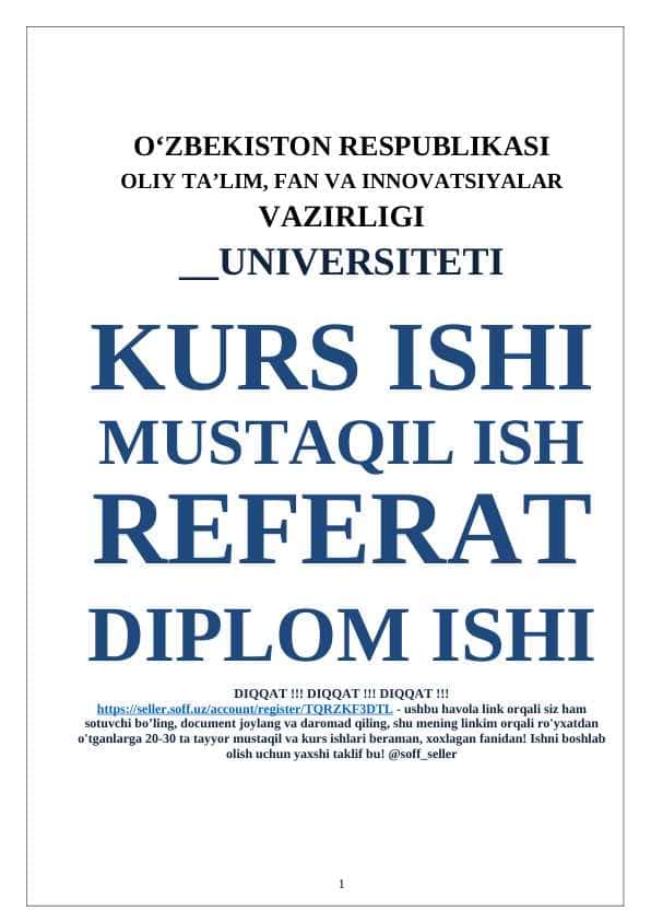 Korxona tomonidan ishlab chiqarilgan yoki sotiladigan mahsulotlarning marketing tadqiqotlari natijalarini qayta ishlash jarayonini avtomatlashtirishni tashkil etish uchun ma’lumotlar bazasini loyihalash