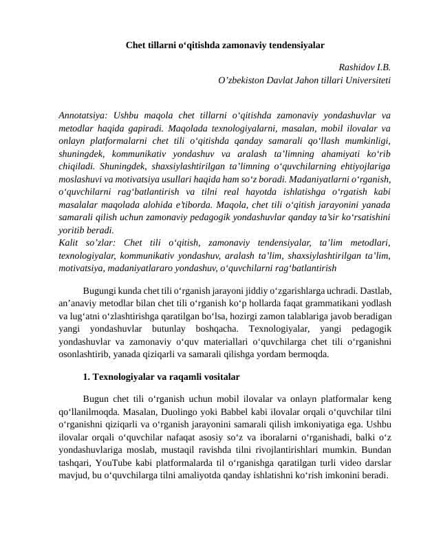 Chet tillarni o‘qitishda zamonaviy tendensiyalar