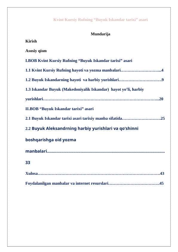 Kvint Kursiy Rufning “Buyuk Iskandar tarixi” asari