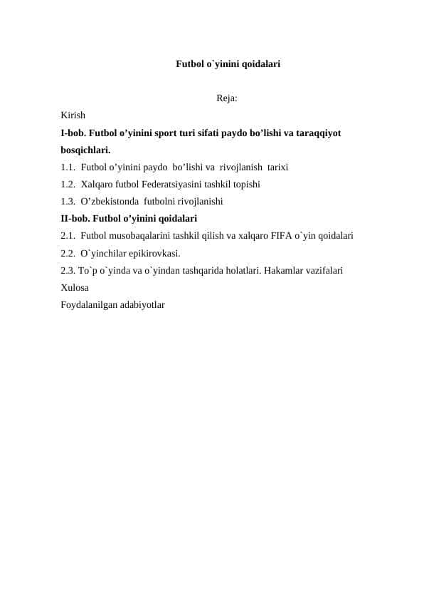 Futbol o`yinini qoidalari