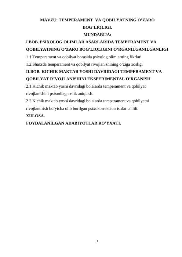 Temperament va qobilyatning o’zaro bog’liqligi